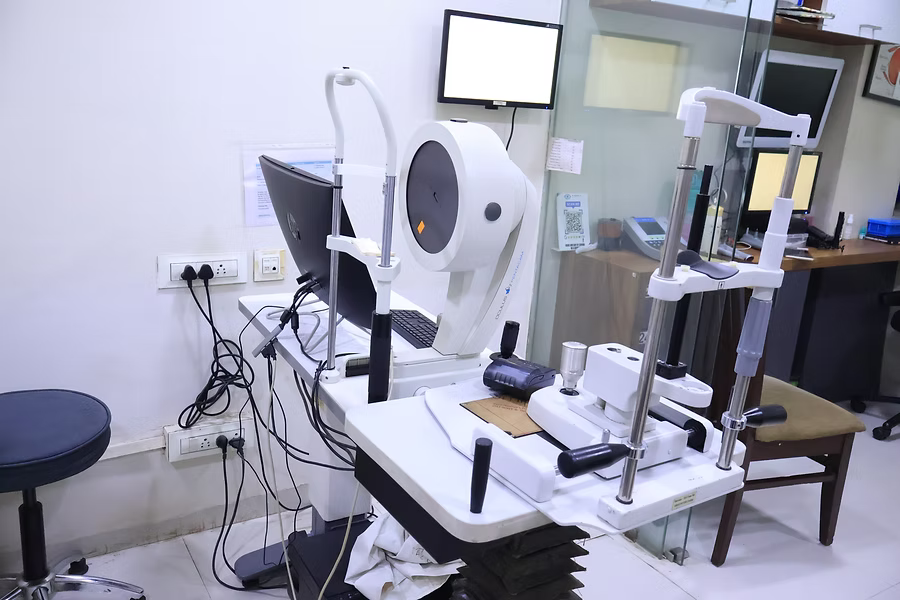 Aarav Eye Care diagnostic equipment prepared for vision screening