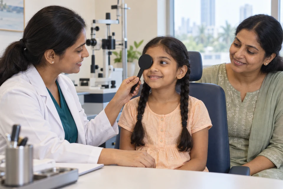 Child having an age-appropriate eye examination