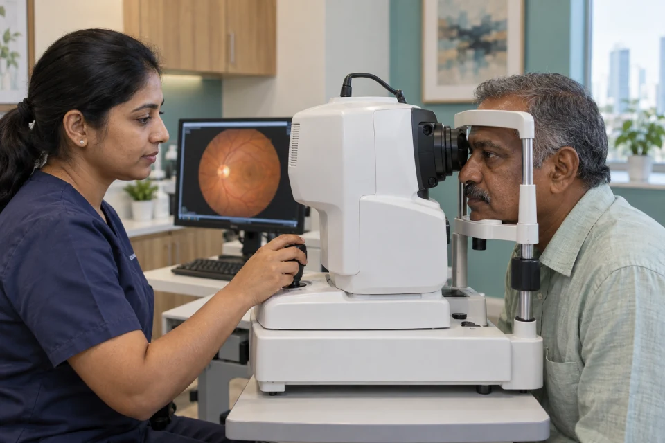 Retinal imaging examination in an eye clinic